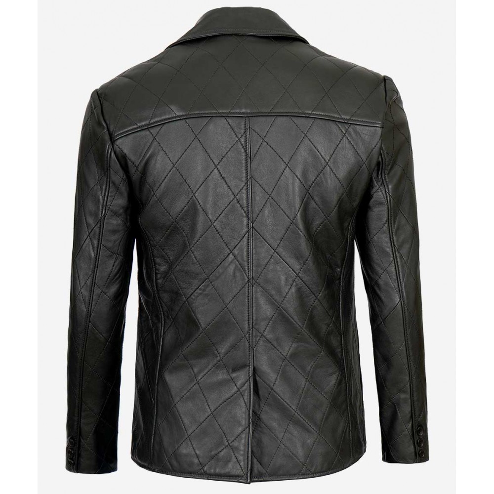 Men Diamond Black Sports Leather Blazer